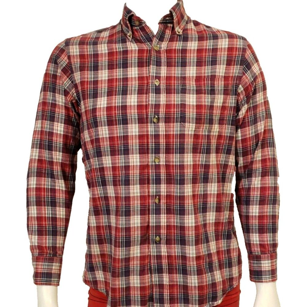 Pendleton Button Up Shirt Mens S Oceanside Red Plaid 100% Cotton Long Sleeve